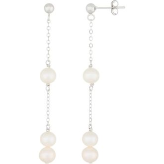 Splendid Pearls 6-6.5mm White Round Freshwater Pearl Chain Drop Earrings in Natural White at Nordstrom Rack