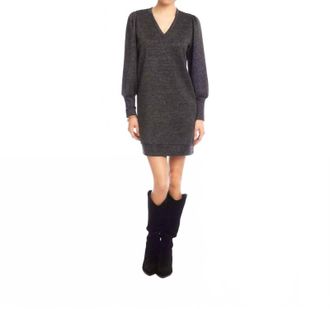 Karen Kane Puff Sleeve V-Neck Dress In Black With Silver