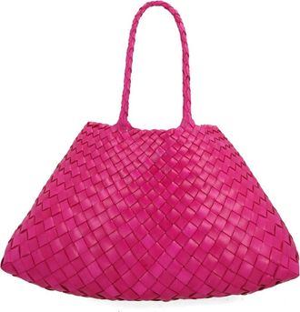 Dragon Diffusion Pink Santa Croce Small Woven Leather Handbag