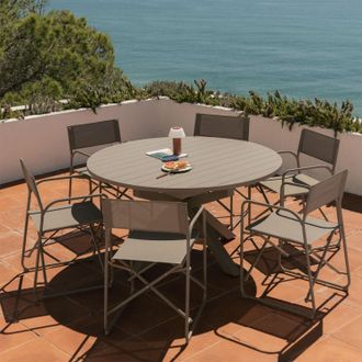 Sklum Set De Mesa 145-200x145 Cm Extensible En Aluminio Barces Y 6 Sillas De Director Plegables De Jard&iacute;n En Acero Melida Sklum