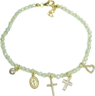 Argento Vivo Faith Beaded Charm Bracelet in Gold/green at Nordstrom
