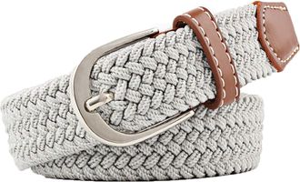 Generic JIER Unisex Elastic Woven Stretch with Leather Buckle Womens Elastic Stretch Woven Belt Buckle Belts with Pin (Light Grey,One Size)