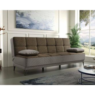 Dmora Sof&aacute; Cama Dfortin, Sof&aacute; Cama 3 Plazas Con Pies De Metal Negro, Sof&aacute; De Sal&oacute;n En Tela Tapizada Con Apertura Clic-clac, 190x87h97 Cm, Gris Y Marr&oacute;n - Dm