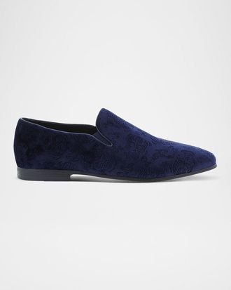 Robert Graham Men & apos;s Renegade Skull-Embossed Velvet Loafers