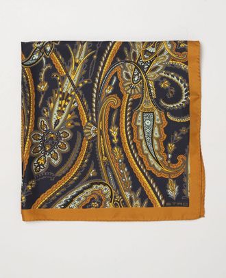 Etro Square Scarf in Pure Silk with Paisley Print and Straight Hem