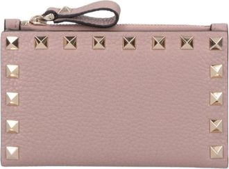 Valentino Accessoires, Dames, Roze, ONE Size, Leer, Rockstud Grainy Calfskin Kaarthouder Met Rits