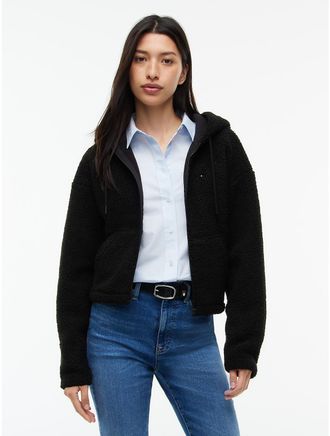 Tommy Hilfiger Womens Tommy Jeans Teddy Fleece Zip Hoodie - Black - XL