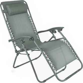 Oviala Sill&oacute;n reclinable de jard&iacute;n verde gris&aacute;ceo de acero y textilene