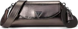 Guess Bolena Flap Shoulder Bag Womens Handbags Pewter, Polyurethane