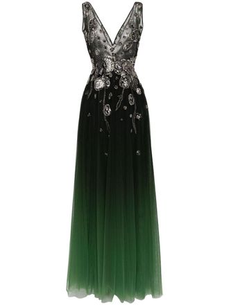 Saiid Kobeisy Gradient printed dress with beading - Green