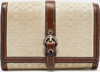 Coach Brown Signature Canvas And Leather Buckle Flap Wallet
