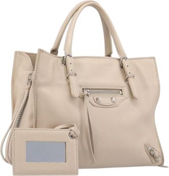 Balenciaga Papier A4 Zip Around Classic Studs Leather Gray Leather Handbag (Pre-Owned)