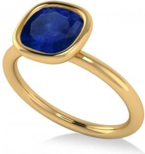 Allurez Cushion Cut Blue Sapphire Solitaire Engagement Ring 14k Yellow Gold (1.90ct)