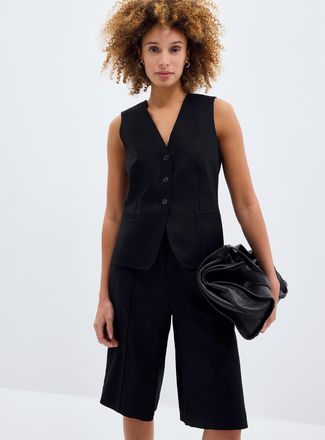 Contemporaine Womens Elastic waist linen-cotton Bermuda shorts Fit: Wide leg, high rise