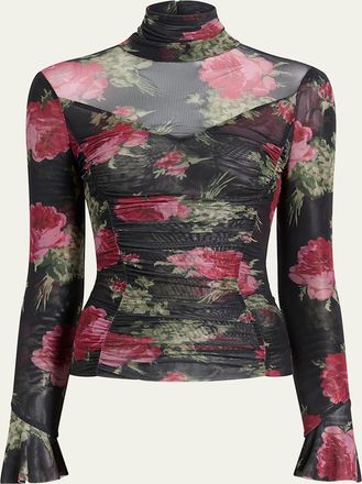 Cinq &agrave; Sept Baroque Roses Lucy Turtleneck Mesh Top