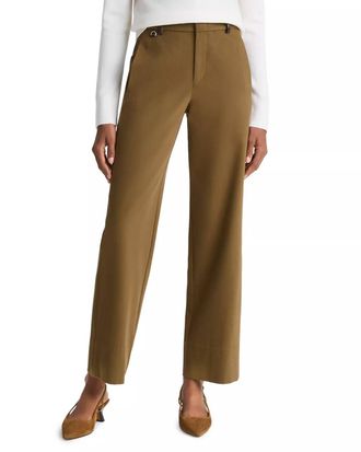 Vince Mid Rise Faux Leather Trim Straight Leg Pant In Olive Grove