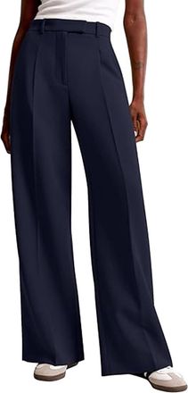 Generic Smart Trousers Women High Waisted Ladies Work Trousers Casual Solid Color Wide Leg Pants with Pockets (UK, Alpha, M, Regular, Regular, Navy)