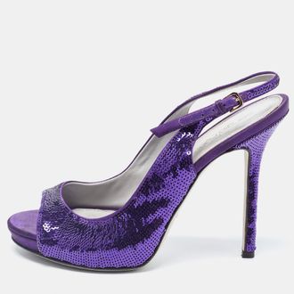 Sergio Rossi Purple Sequin And Satin Slingback Sandals
