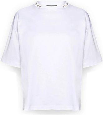 Elena Miro T-shirt met monogramapplicaties - Dames - T-shirts - Wit - XL - Katoen - Tops