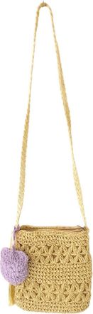 Generic Handmade Straw Crossbody Bag, 8x8 inches, Purple Heart Charm, 23 inch Strap