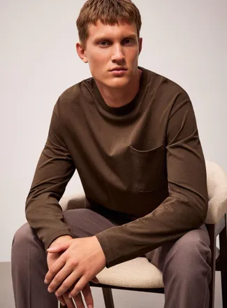 Lindbergh Mens Long-sleeve cropped T-shirt Oversized fit