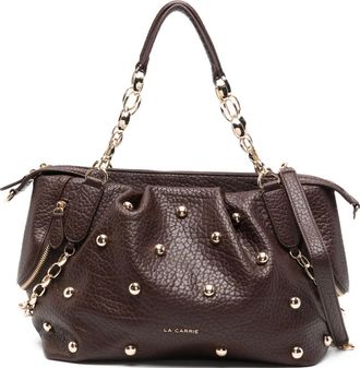 La Carrie medium studded chain-strap shoulder bag - Brown