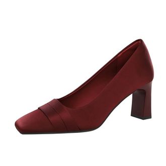 Generic Women Square Toe High Heels 7CM Sexy Pumps Silk Wedding Evening for Bride Prom Party (Red,8.5)
