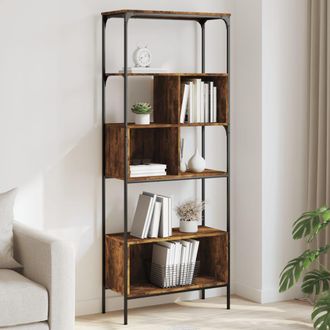 Berkfield Home Bookcase 5-Tier Smoked Oak 76x33x188.5 cm Engineered Wood in Brown