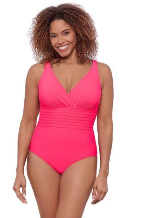 Aqua Green Full Coverage Surplice Trim Overlay V-Neck One-Piece Swimsuit in Rose Quartz at Nordstrom, Size X-Large
