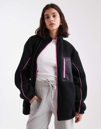 Nike Giacca in pile borg nera e rosa-Nero