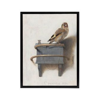 Artery8 Carel Fabritius The Goldfinch Bird Framed Canvas Wall Art Print in Beige | Size: W24 x H32