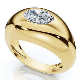 Pompeii3 1Ct Sideways Oval Bezel Solitaire Stackable Dome Band Gold Lab Grown
