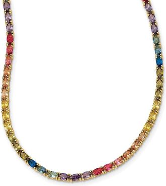 Diamond2Deal Sterling Silver 14k Gold-plated Oval Colorful Cubic Zirconia Necklace 18