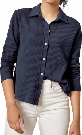 Lilla P Diane Collared Button Down Shirt In Navy