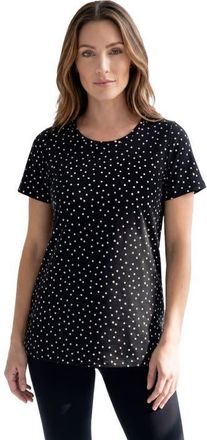 Roaman's Plus Size Cotton Ultimate Crewneck Tee in Black Painted Dot at Nordstrom, Size Medium