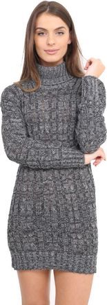 Crazy Girls New Womens High Polo Neck Chunky Cable Knitted Jumper Mini Tunic Dress Top 8-18 (12-14, Marl Black)