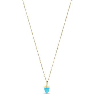 Zo&euml; Chicco 14K Gold Turquoise Bullet Pendant Tiny Bar & Cable Chain Necklace in 14K Yellow Gold /Turquoise at Nordstrom, Size 18