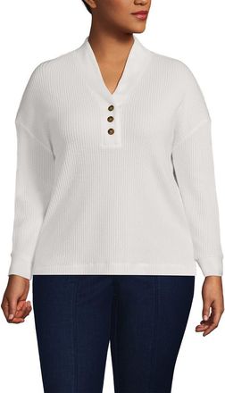 Lands End Long Sleeve Waffle Shawl Collar Henley in Ivory at Nordstrom, Size 2 X