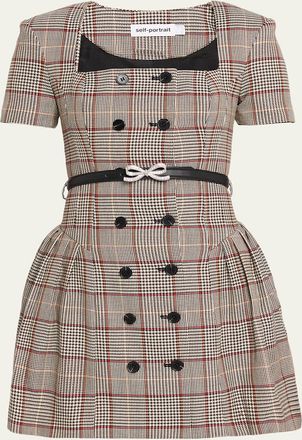 Self Portrait Check Short-Sleeve Mini Dress