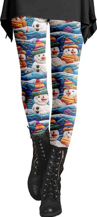 Generic Christmas Tights for Women UK Xmas Leggings Gym Fitness Running Pants High Waisted Merry Christmas Workout Tights, Blue, XL