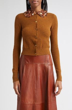 Ulla Johnson Embellished Cashmere Cardigan in Umber at Nordstrom, Size Medium