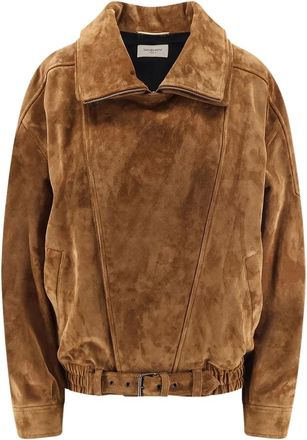 Saint Laurent Bomber Jacket in Vintage Split Leather - female - Saint Laurent - Leather Jackets - Brown - S - Jackets