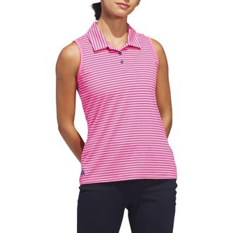 adidas Striped Performance Sleeveless Polo in Lucid Pink at Nordstrom Rack, Size X-Large