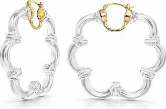 Gold & Honey Womens Flower Bamboo Lucite Hoop Earrings In Clear