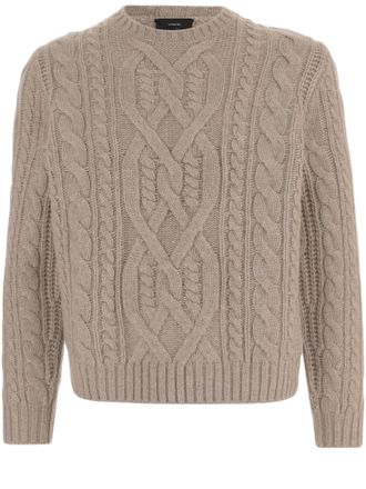 Vince Beige Cable Knit Crew Neck Wool Sweater