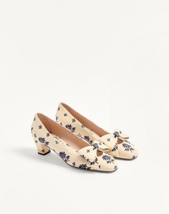 Valentino Garavani Décolleté Bowow In Tessuto Papier Floral 45Mm Donna BURRO/BLU 38.5