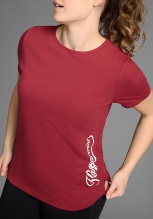 Kangaroos T-Shirt KANGAROOS, Damen, Gr. 40/42, rot (weinrot), Obermaterial: 95% Baumwolle, 5% Elasthan, figurumspielend h&uuml;ftbedeckend, Rundhals, Shirts T-Shirt,