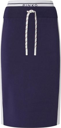 Pinko Gonna midi con banda logo - Blu