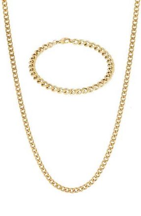 Adornia Mens Curb Chain Bracelet & Necklace Set in Gold at Nordstrom Rack