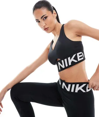 Nike Pro Indy medium support plunge sports bra in black
